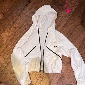 white with black trim cropped jacket